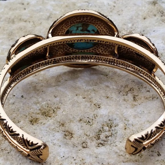Brase Number 8 Turquoise Bronze Signed Cuff Bracelet, Previously Owned, Like New - Picture 6 of 7